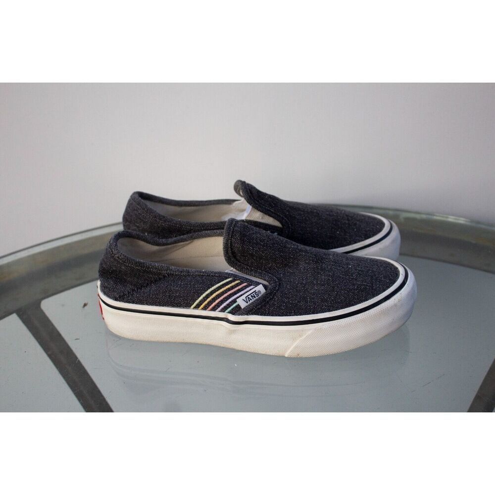 VANS Womens Slip-on SF Ultracush Gray Funk Stripe Rainbow Skate Shoes Size 5